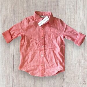 NWT Janie & Jack Salmon/Neon Cotton Button Up 4T
